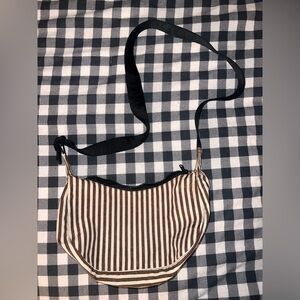 BAGGU Brown and Cream Striped Small Crescent Bag